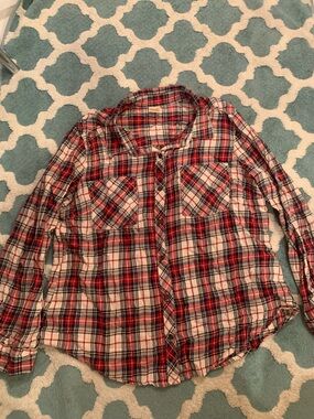 Faded Glory Red Navy Plaid Button Shirt